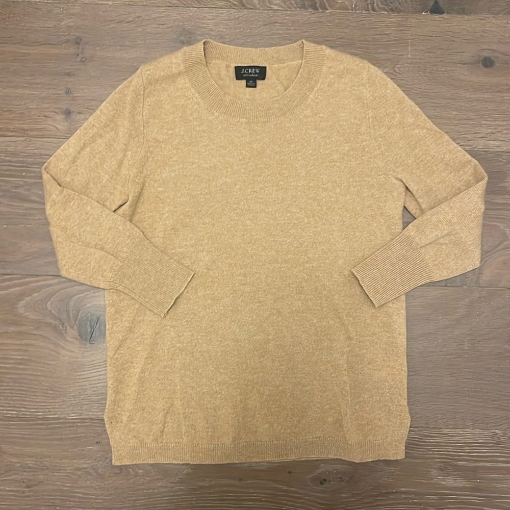 Camel Jcrew cashmere crew neck sweater
